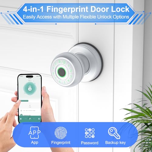 Gavdhe Fingerprint Door Knob-Fingerprint Door Lock with Keypad & App Control-Smart Door Knob,Chrome- Ideal for Apartment, Bedroom, Office — view 2