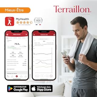 TERRAILLON - Balance Pese personne, Balance connectée Bluetooth avec application, Analyse IMC, masse graisseuse, musculaire, hydrique, Pese personnes précision 50 gr, jusqu'à 180Kg, WEIGHT CONNECT