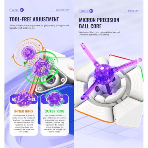 Image of Dayan Skewb V2 Magnetic Ball-Core Speed Cube | Numerical Dual Adjustment & Adjustable Core Magnets | Sculpted High-Grip Design, Professional Competition Stickerless Skewb Puzzle