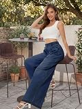 Tapata Womens Extra Wide Leg Jeans Baggy Long Denim Pants 27" Casual Loose Palazzo Streetwear Trousers, Dark Blue, L