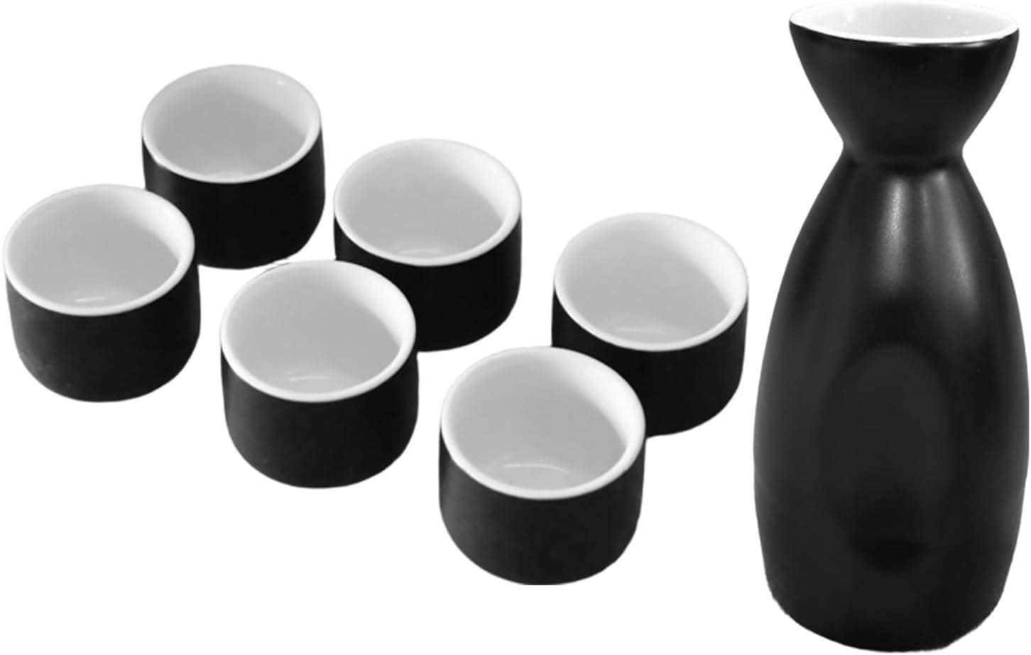 Artibetter Japanese Sake Set Ceramic Sake Decanter 6 round Porcelain Cups Black Matte Interior Eco-friendly Storage Box for Serving