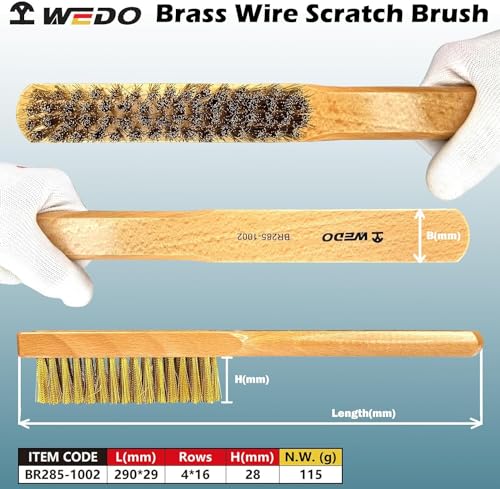 Image of WEDO Brass Brush,Soft Brass Bristle Wire Brush,Size 290*29mm,4 Rows 16 Columns Brass Metal Brush,Wire Scratch Brush with Wood Handle,for Paint Removal,Cleaning Rust,Metal Parts Dirt Scrubbing