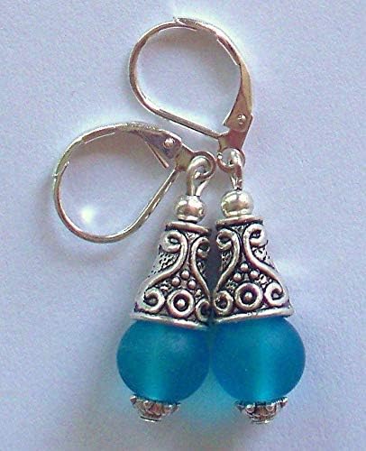 Cerulean Blue Beach Frosted Glass Drop Earring Sp Handcrafted Rhinestone Earrings For Women Set
