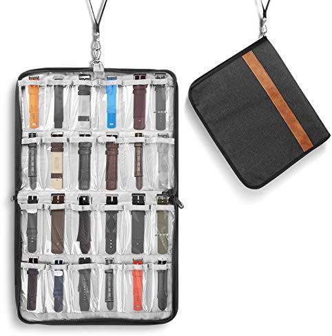 Linkidea Watch Band Hanging Storage Organizer Bag, Travel Watch Display Storage Holds 24 Watch Expandable for Most Sizes of Watch Bands, Grey