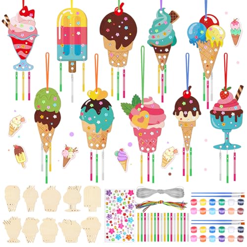 JellyArch 30 Pack Summer Ice Cream Wind Chime Kit for Adults, Summer Crafts DIY Make Your Own Wind Chime Window Art Ornaments for Party Birthday Home Activity Project