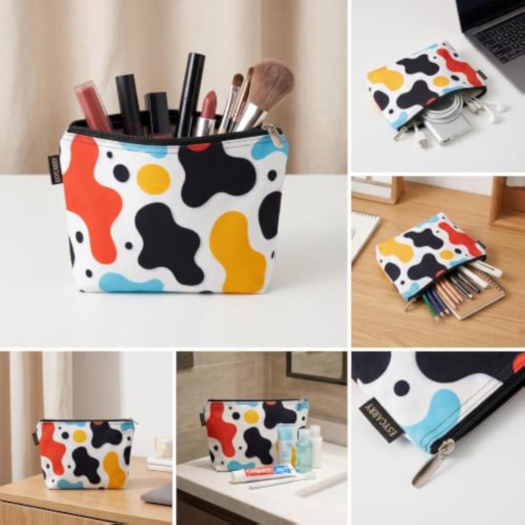 White Multicolour Abstract Canvas Multipurpose Pouch