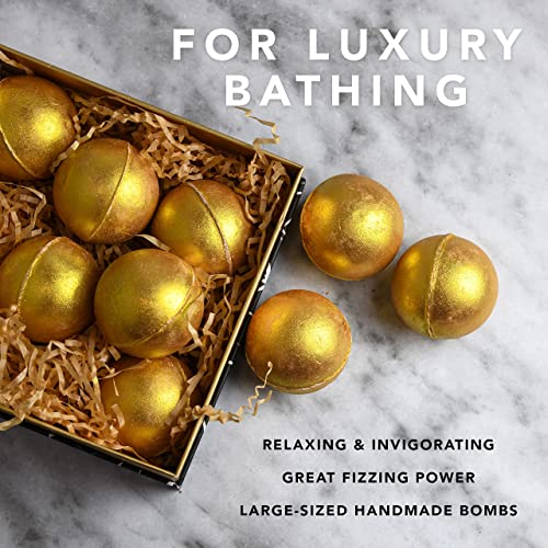 24K Gold Bath Bombs Set - Deluxe Marble Bath Bomb Gift Set - 9 Bath Bombs For Women And Men, Perfect For Bubble & Spa Bath, Natural Scents, Vanilla Coconut, Lavender, Jasmine & More #TOP6