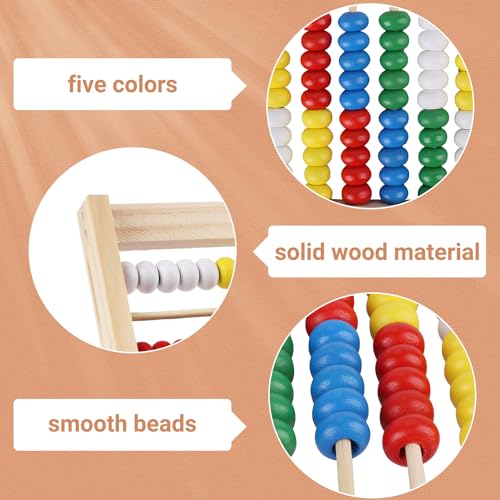 RNHDLY Rechenschieber Rechenrahmen 1. Klasse, Abakus für Kinder Ab 3 Jahren, Holz Rechenschieber 100 Mit 100 Zählstäbchen, Zahlenalphabetkarten, Lernspielzeug