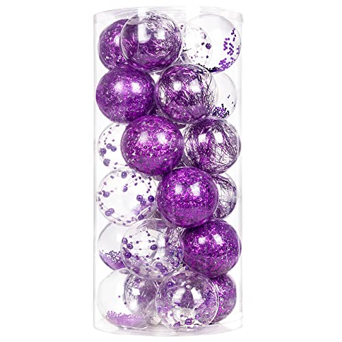 Luxtea 24ct Shatterproof Clear Christmas Ball Ornaments Decorative Xmas Baubles Delicate Balls Decorations (2.36''/60mm,Purple)