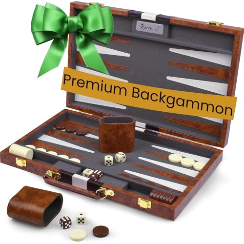 Large Backgammon Sets for Adults - Classic Board Games for 2 Players Adults and Kids - Premium Backgammon Set 15 inch Board and 32 Backgammon Pieces in Quality PU Leather Case - Gift for Man