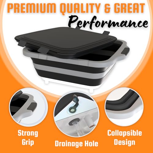 MAYALEAD BBQ Prep Tub with 2 Pcs Meat Shredder Claws, 4.22Gal/16L Collapsible Cutting Board with Locking Lids, 3 Adjustable Height – Ideal for Indoor and Outdoor (Black) - Image 2