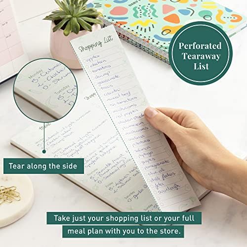 Rileys & Co 52-Page Meal Planner Note Pad with Tear-off Grocery List, 25 x 18cm, Weekly Menu Planning Notebook for Weight Loss or Family Dinner with Perforated Easy-Tear Shopping Checklist
