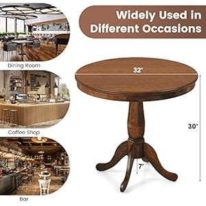 Giantex Round Dining Table for 2 4 People 32 D X 30 H Wooden Kitchen Table with Spacious Table Top Pedestal Base End Table Leisure Table for Bar Kitchen Dining Room Restaurant Walnut