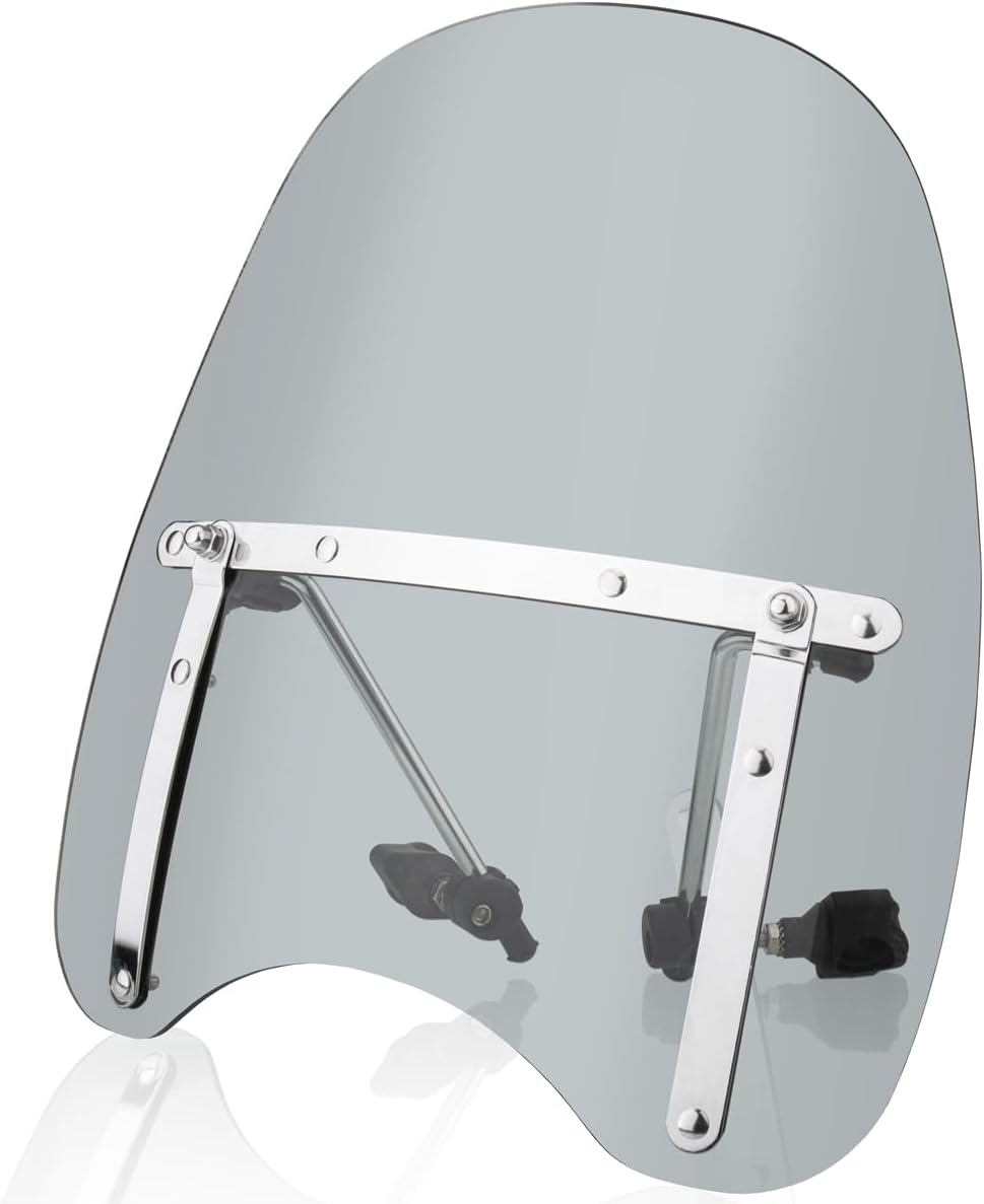 Universal 18"x16" Motorcycle Windshield Windscreen Compatible with Harley Davidson Honda Kawasaki Suzuki Yamaha Cruiser Savage Intruder Volusia Boulevard Vulcan Vn (Light Smoke)