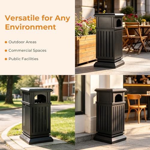 BEAMNOVA Trash Can Outdoor Top Tray Matte Black Stainless Steel Commercial Garbage Enclosure with Locking Lid Heavy Duty Industrial Yard Garage Waste Container, 35.5 * 15.8 * 15.8 in by BEAMNOVA - Image 9