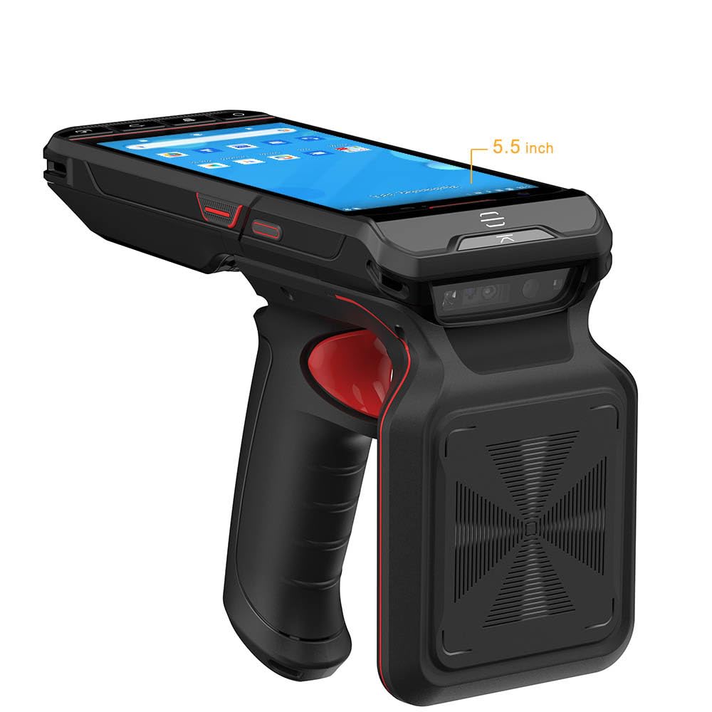 14.0 cm Android 13 ręczny terminal danych komputer mobilny z skanerem kodów kreskowych 1D i 2D PDF417 QR PDF17, czytnik RFID UHF, GPS 4G Wi-Fi GMS, uchwyt pistoletowy MT6762 Octa Core
