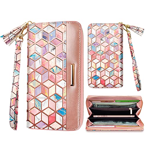 Coco Rossi Women Wallets Multi Card Case Wallet Clutch Wallet Card Holder Organizer Ladies Purse Tassel Wrist Strap Purse,Colorful Gold Marble #TOP30