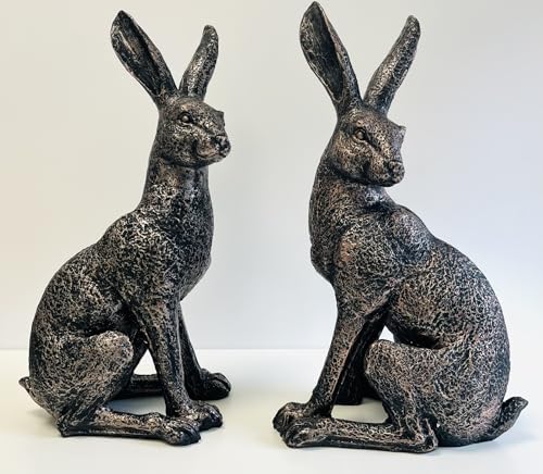 My Square Mile Garden Hare Ornament, Bronze Effect, 43cm Height, Indoor Outdoor Decorative Rabbit Statue (Hare Looking Left)