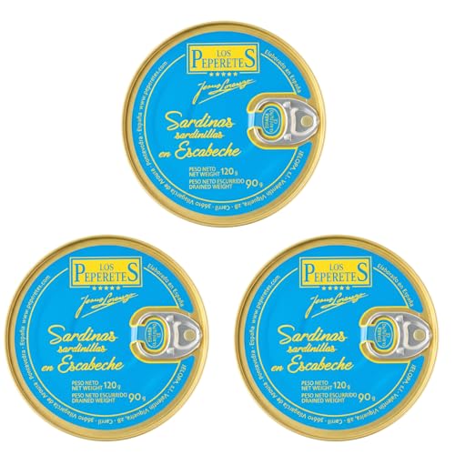 LOS PEPERETES x3 Lata Sardinillas en Escabeche 120 g | Sardinas Pequeñas Gourmet Gallegas | Conserva Artesanal en Aceite de Oliva y Vinagre | Pescado Azul del Atlántico | Sabor Tradicional de Galicia