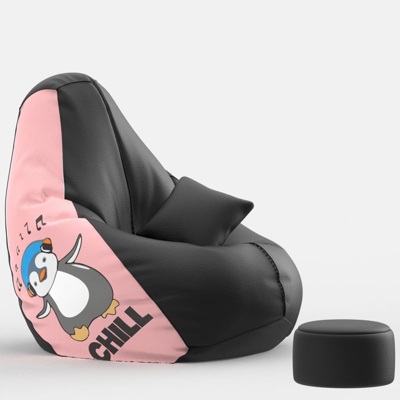 Image of Biggie Bean Bag Chair with Beans Filled 4XL Evergreen Classics Bean Bag-Loud Prints-Soft Landings-Styled with Free Cushion & Footrest (Matching Color : Printed Chill - Black Peach)