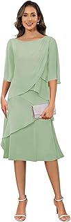 Tea Length Mother of the Bride Dresses for Women Chiffon Formal Evening Party Gown