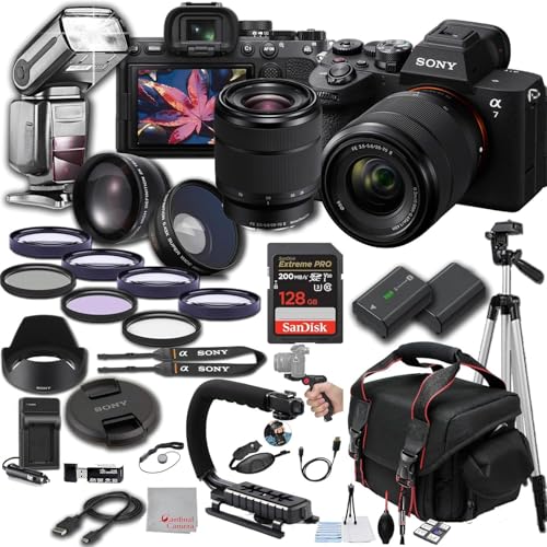 Sony A7 V Mirrorless Digital Camera 33MP w/ 28-70mm Lens, 128GB Extreme Memory, TTL Pro Flash, Filters, Lenses, Case, Tripod, Grip, and More – Pro Photo Bundle (40pc Bundle)