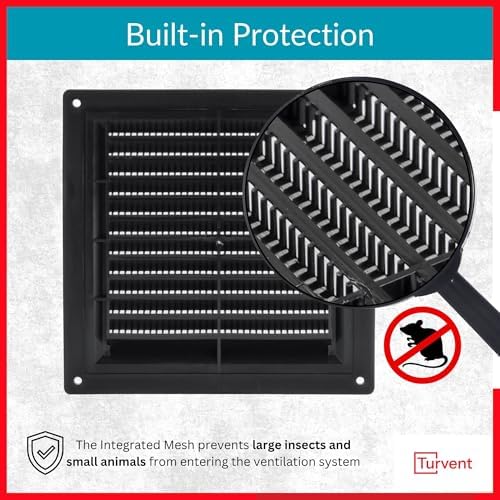150x150mm 에어 벤트 커버 - 벽 및 천장용 15.2x15.2cm(6x6인치) 블랙 환기 그릴 - 배기 및 공급 HVAC 시스템용 직사각형 플라스틱 루버 - 플랫 덕팅 오프닝 커버 — 사진 4