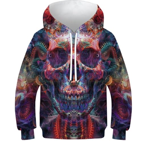 Hoodie imprimé crâne 3D idéal pour le collège et les sorties d'hiver des ados