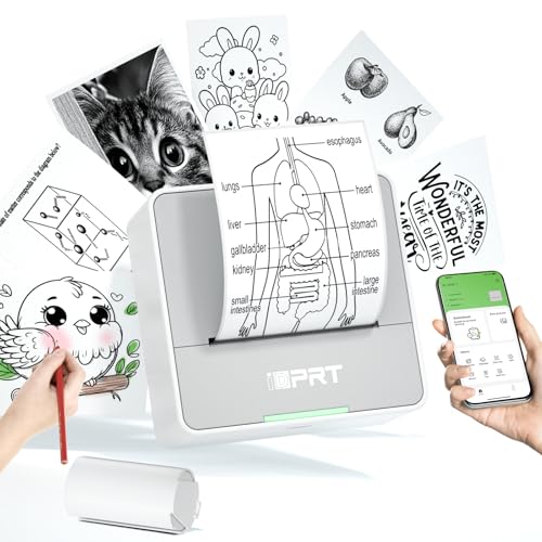 iDPRT Mini Printer with 1 Roll Sticker Paper, Portable Sticker Maker Machine Efficiently and Quickly, Thermal Printer for Study Notes, Pictures, DIY, Label, Free App with Multiple Templates,