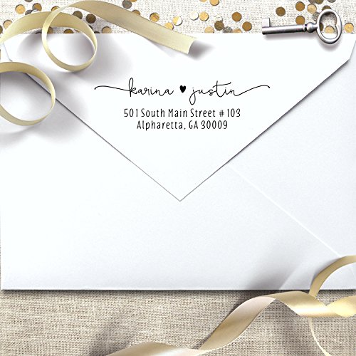 Custom Return Address Stamp With Heart, Self Inking, Wedding Stamp, Personalized, Black Ink #TOP3