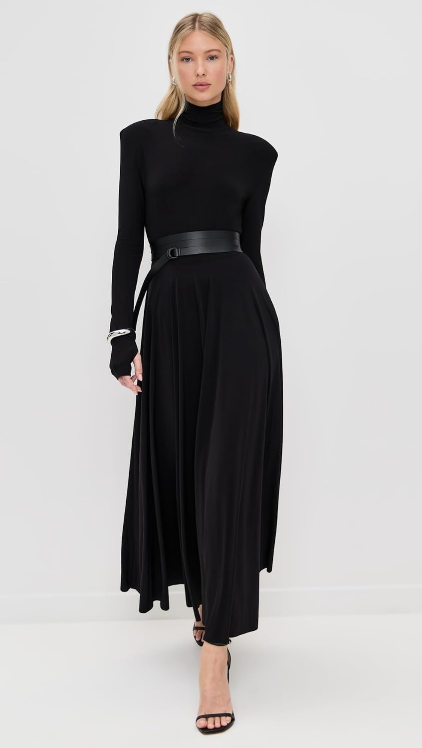 Norma Kamali Women's Shoulder Pad Turtle Flared Dress - Image 5