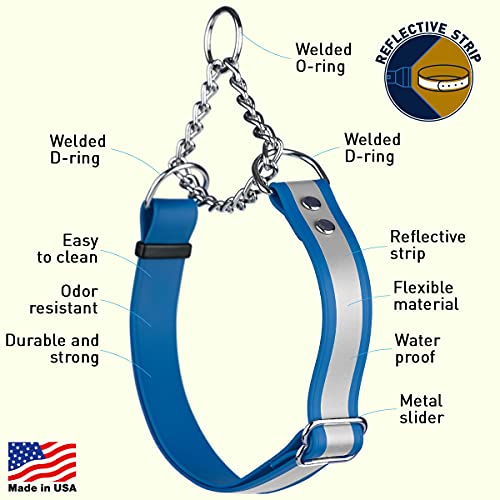 Dogline Martingale Waterproof Biothane Dog Collar – Premium Safety Adjustable Dog Collar With Reflective Strip – Dog Collar Herm Sprenger Assembly Chain – Comfortable And Lightweight – Easy To Clean #TOP2