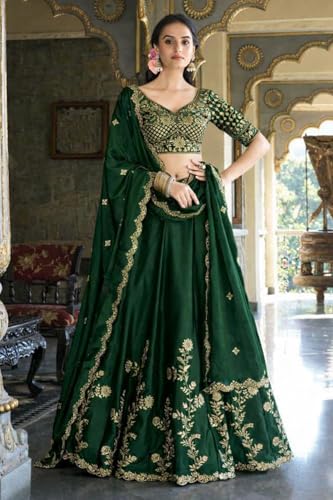 Image of piludi Women's Embroidered Lehenga Choli with Dupatta | Heavy Floral Zari Work Semi-Stitched Lehenga Set