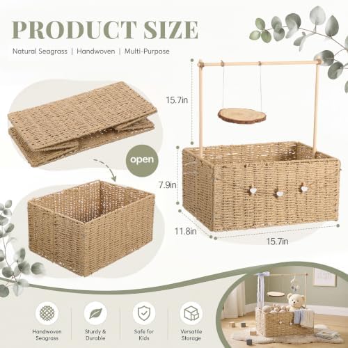 Novabright Wooden Woven Baby Shower Crate Closet with Handle Swing, Blue — 사진 2
