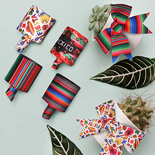 Fiesta Grosgrain Ribbon Rolls Mexican Serape Ribbon 2 Inch Rainbow Stripes Mexican Style Pattern Ribbons for Party Decoration Gift Wrapping Hair Bows DIY Art Crafts, 6 Yard (Roll of 4)