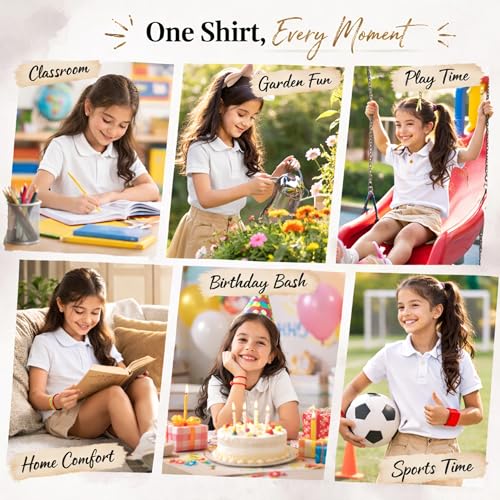 Image of Kids Girls Polo T-Shirt | Half Sleeves | 100% Organic Cotton Rich Bio-Wash Fabric | Ultra Soft & Breathable | Regular Fit | Plain Solid Color Casual Wear & School Uniform