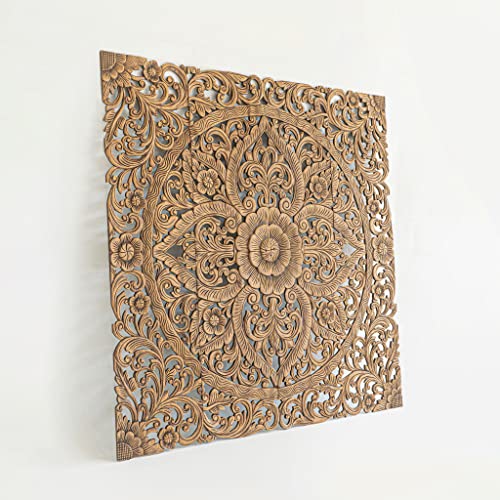 Balinese Hand Carved King Size Bed Headboard Reclaimed Wooden Panels Artwork Handmade Painted In Chiang Mai Thailand 72 Inches #TOP3