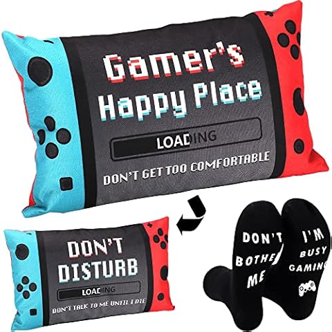 Gamer Dad Gifts, Gamer Gifts for Teen Boys, Gaming Room Decor, Gaming Gifts for Men Boyfriends, Gamer Socks + Throw Pillow Covers 20x12 Inch Cover