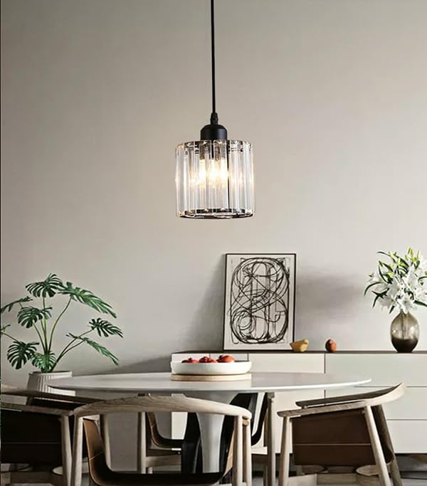 Meimond Crystal Pendant Lights Black 1 Light Cluster Ceiling,Modern Hanging Light Fixture for Kitchen Island,Adjustable Round Chandelier for Farmhouse,Dining Room,Foyer,Living Room with LED Bulb by Meimond - Used condition - Image 6