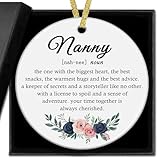 nvucamd Nanny Gifts Christmas Ceramic Ornaments Decor, Nanny Definition Ornaments Gifts for Grandma Nannie Women Mothers Day Birthday, Grandma Haning Ornament Decorations for Christmas Tree
