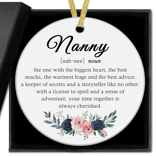 nvucamd Nanny Gifts Christmas Ceramic Ornaments Decor, Nanny Definition Ornaments Gifts for Grandma Nannie Women Mothers Day Birthday, Grandma Haning Ornament Decorations for Christmas Tree