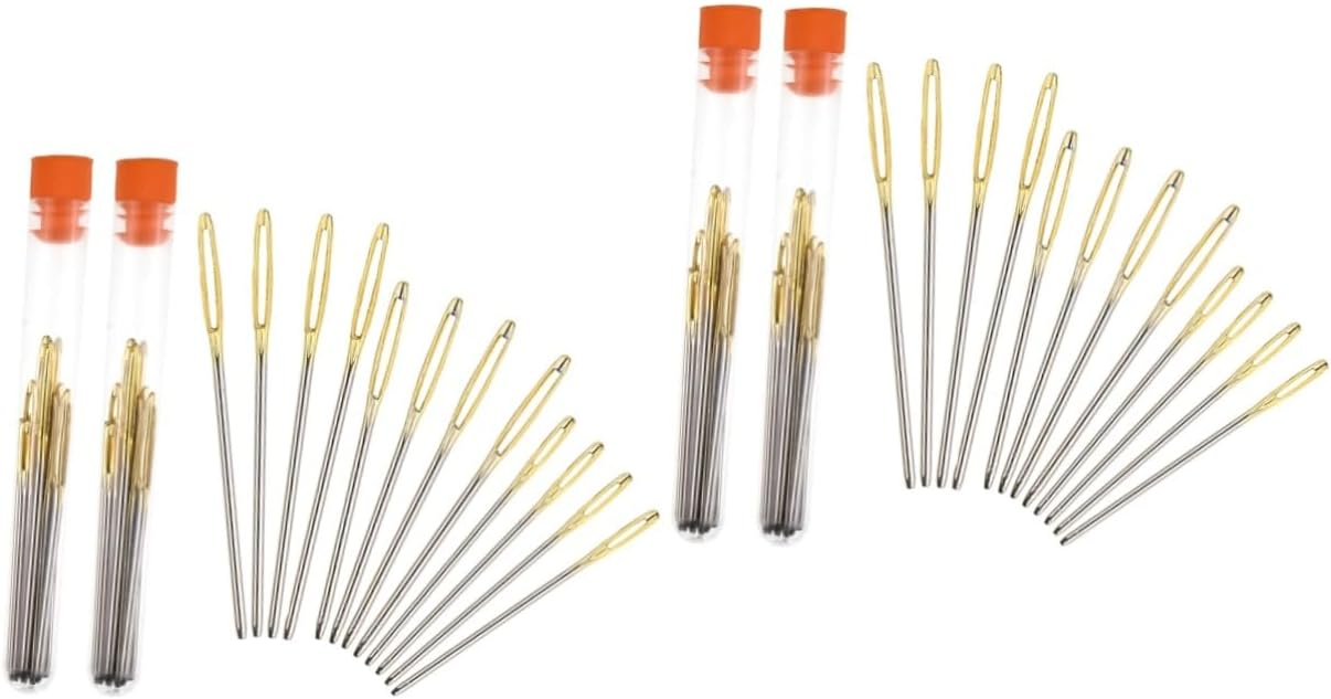 STOBOK 4sets Blunt Needles Stainless Steel Weaving Tools Storage Bottle for Knitting and Sewing Includes Needles and Silver Finish