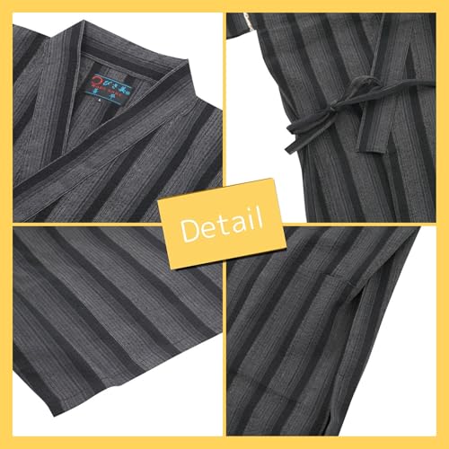 Edoten Men's Japan Kimono Jimbei SIJIRAORI 100% Cotton 709G M - Thumbnail 3