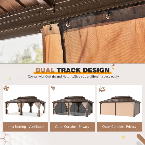 Erommy 12'X20' Hardtop Gazebo Double Roof Galvanized Steel Canopy Outdoor Aluminum Frame Permanent Metal Pavilion With Netting And Curtains For Patio Backyard Deck And Lawns #TOP6