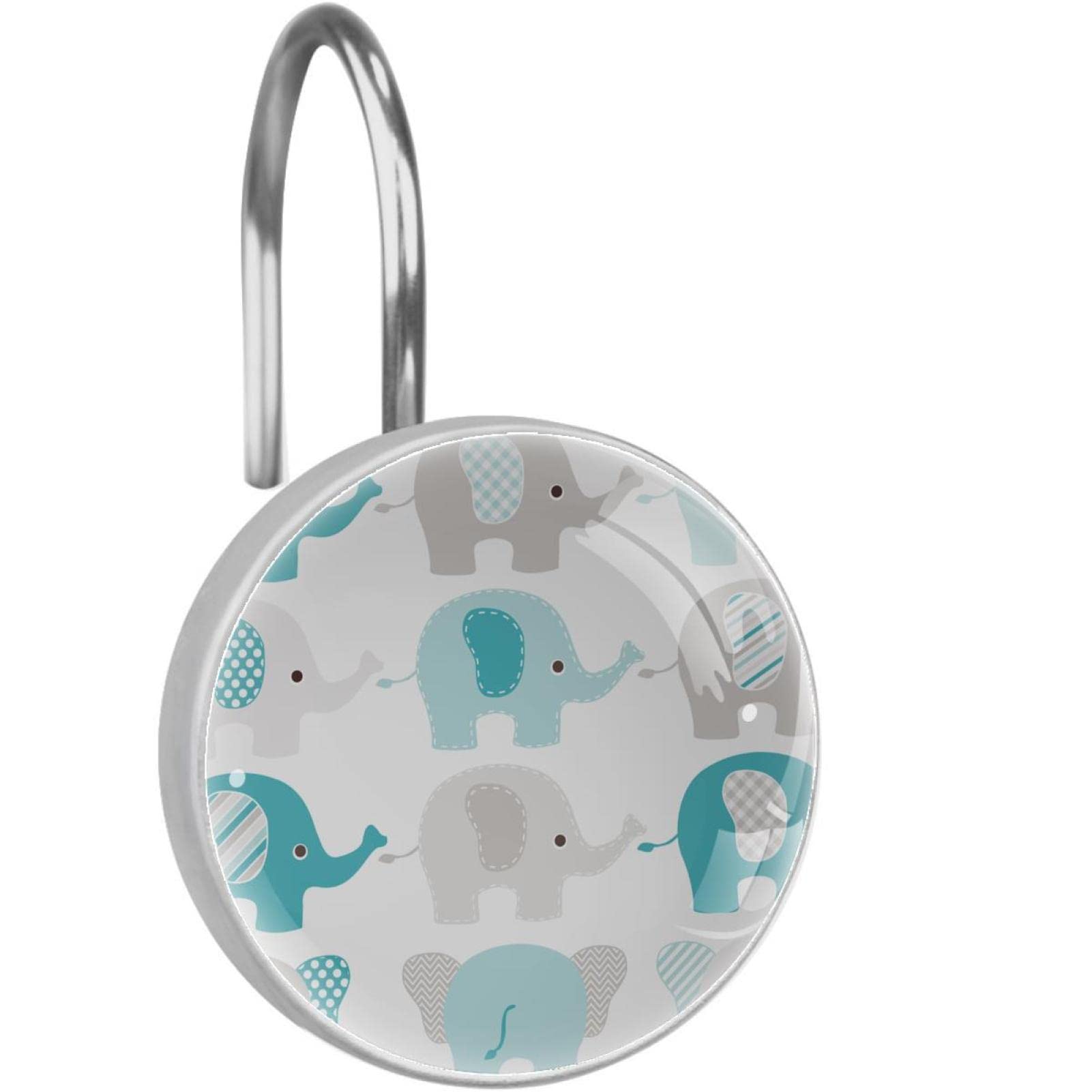 Crochets de douche en acier inoxydable décoratifs éléphant bleu x12