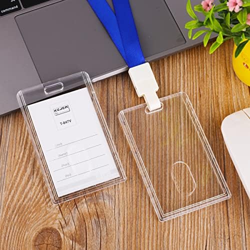 Cobee Hard 2 Card Badge Holder,2 Pieces Heavy Duty ID Card Protector Clear Acrylic Badge Holder with Thumb Hole Plastic Badge Protector Case for Driver Licenses Passes Office School(Vertical)