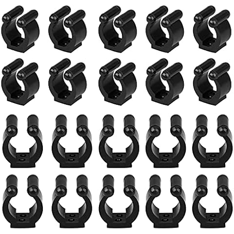 MGGi 20Pcs Wall Mounted Fishing Pole Rod Holder Clips Rubber,Billiards Snooker Cue Locating Clip Holder Regular Fishing Rod Storage Clips Black for Pool Cue Racks or Fishing Rod Storage Rack - Black Cover