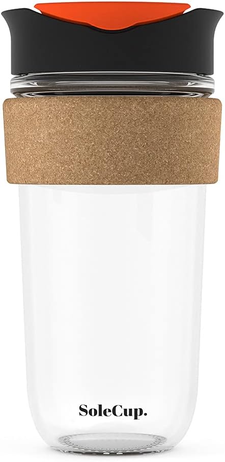SoleCup. Large Travel Mug, Reusable Strengthened Glass Coffee Mug