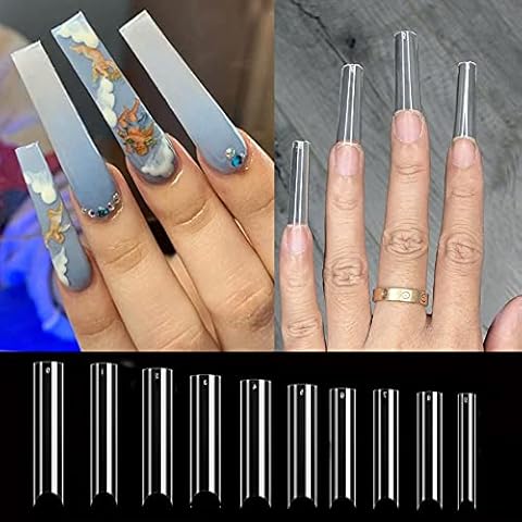 Extra Long C Curve Nail Tips Half Cover Clear French Nails XXL Deep Fingernails Acrylic Straight Square Tips 500PCS DIY Nail Art Nails Extension Cover