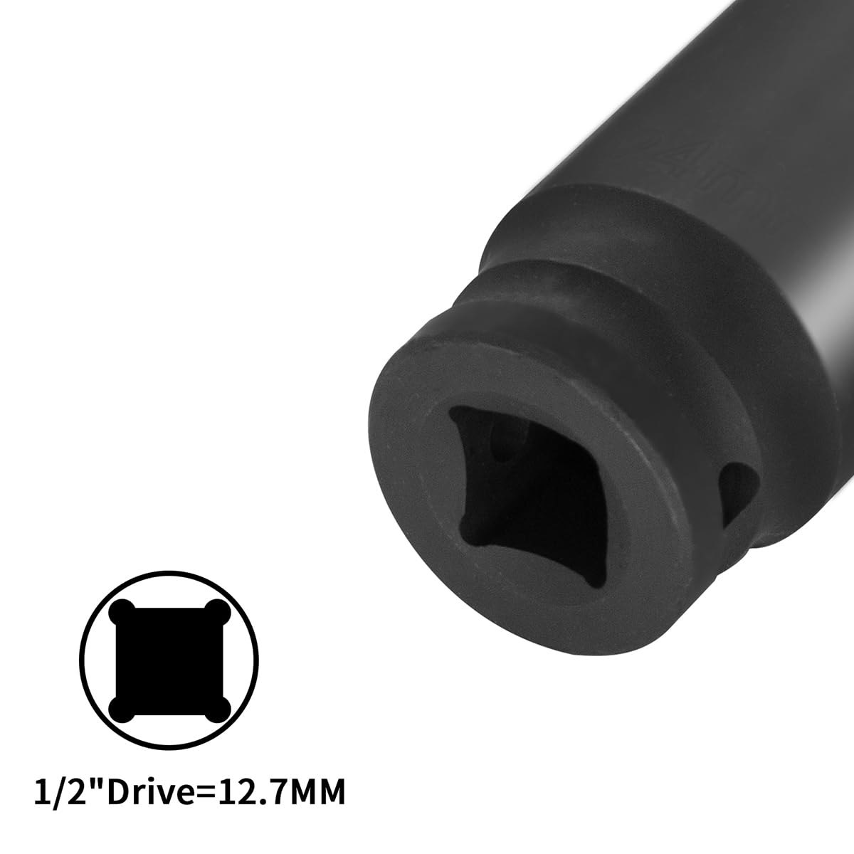 Hlipaty Impact Socket 24mm, 1/2" Square Drive 6 Point Cr-Mo Deep Socket, 78mm Length, Black - Image 2